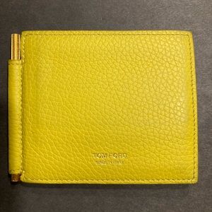 TOM FORD YELLOW GRAINED LEATHER MONEY CLIP WALLET